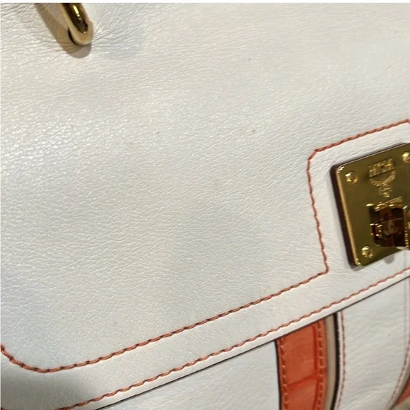 MCM EUC  White/ Orange leather croc embossed Handbag - Picture 3 of 12